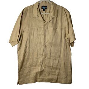 Steve Harvey Celebrity‎ Edition 100% Linen Shirt Tan Button Front Men Size XL